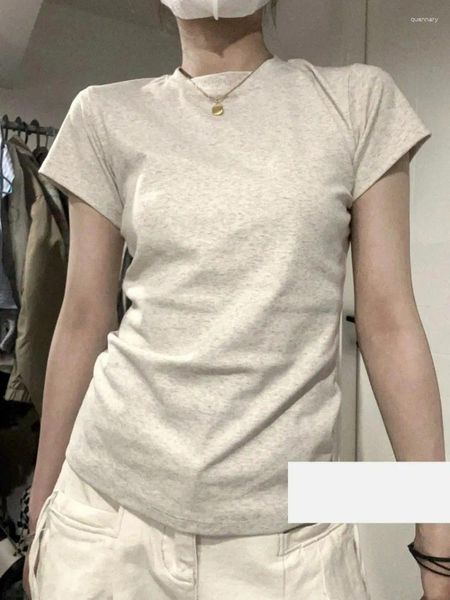 T-shirts pour femmes gris coréen gris minceur slim fit t-shirt à manches courtes femme d'été