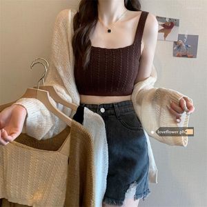 T-shirt coréen Sexy sans manches pour femmes, débardeur court en tricot à col bas