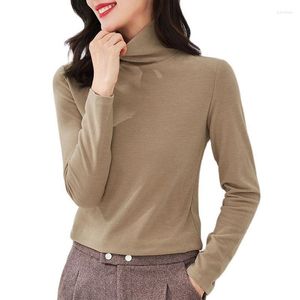 T-shirts pour femmes Style coréen Automne Hiver Femme Porter T-shirt à manches longues Épaississement Polaire Femmes Basic Col Roulé Bureau Lady Top Tees