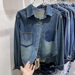 T-shirts pour femmes Version coréenne lavé vieille veste en jean pour femmes 2023 printemps chemise ample polyvalente conception minoritaire sens haut