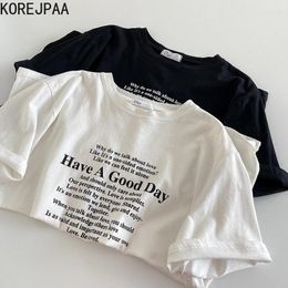 Camisetas para mujeres Korejpaa Carta causal Camisa impresa Femenina Spring Summer Reduce Reduce Tops de manga corto