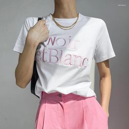 T-shirts pour femmes kpop esthétique grunge graphic y2k o cou de conception de lettre brodée de conception