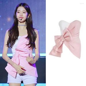 T-shirts pour femmes Kpop Girl Group Concert Women Fairy Style Patchwork Bow-knot Sexy Irregular Dance Off-Shoulder Tees Slim Backless Tops
