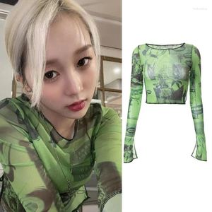 T-shirts pour femmes Kpop Outfit O-Neck Femmes Hip Hop Vêtements Dancewear Music Festival Vêtements T-shirt À Manches Longues Crop Tops Casual