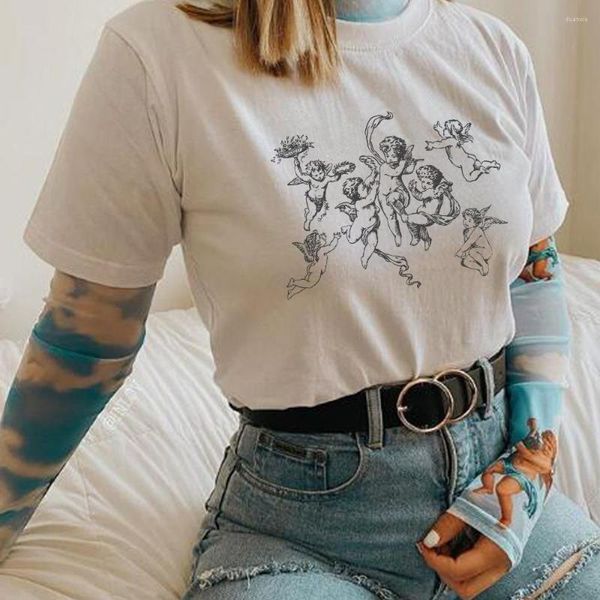 T-shirts pour femmes Kuakuayu HJN Angel Print Vintage Fashion T-Shirt Summer Cute Aesthetic Graphic Tees Short Sleeve Streetwear Tops Grunge