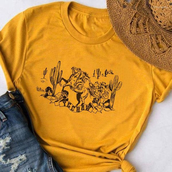 Camisetas de mujer Kuakuayu HJN Yeehaw Cowboy Rodeo estampado estilo occidental camiseta mujer Retro Country Girl camisa vaquera Tops