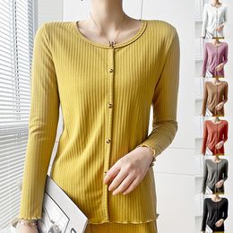 T-shirts Femmes Laamei Automne Hiver Femmes Pull Cardigans Col V Simple Boutonnage Slim Fit Stretch Tricoté Top Solid Cardigan Bottoming