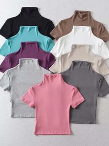 T-shirt manches courtes en tricot pour femme, haut court, slim, moulant, Sexy, haute élasticité, été, 2024