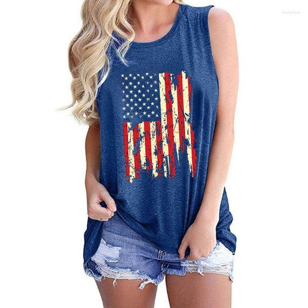 Camisetas para Mujer Señoras Día De La Independencia Americana Estampado De Bandera Cuello Redondo Jersey Chaleco Camiseta Suelta Informal Ropa De Calle Top De Verano para Mujer