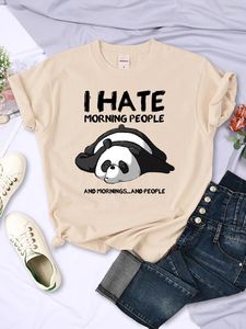 T-shirts pour femmes Panda paresseux Je déteste les gens du matin Anime Imprimer Femme T-shirt O-cou Street Tops Style décontracté T-shirts à manches courtes Femmes
