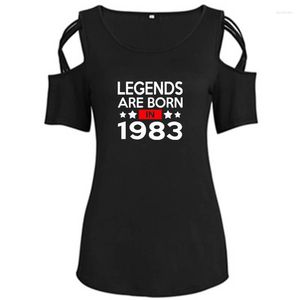 Women's T Shirts Legends zijn in 1983 40 Letter Print Women T-Shirt Summer 40th Birthday Gift Cross Off Schouder T-shirt Femme Tops voor