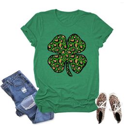 T-shirts Femmes Léopard Four Leaf Clover Imprimer Femmes Chemise Festival Irlandais St. Patrick Day Manches Courtes Street Tees Tops Été Vert