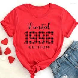T-shirts pour femmes léopard édition limitée 1996 chemise Vintage Plaid été fête d'anniversaire t-shirts pour son 25ème cadeau