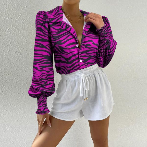 Camisetas de mujer con estampado de leopardo, camisa Sexy versátil Primavera/verano 2023, Top informal de vacaciones para mujer, blusa elegante púrpura para mujer, manga larga