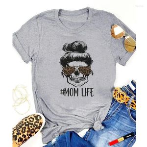 Dames T-shirts Luipaard Schedel Moeder Leven Gekleurde Print T-shirt Grappige Dames Moe Grafische Tees Tops Trendy Moederdag Cadeau T-shirt Voor