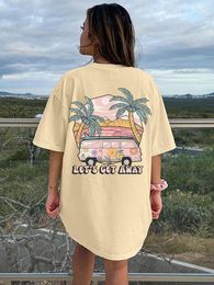 Camisetas de mujer Let's Get Away, camisetas de algodón con estampado para mujer, camisetas informales de verano con personalidad, camisetas holgadas y transpirables de manga corta para mujer