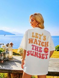 T-shirts pour femmes Regardons les imprimés du coucher du soleil T-shirts en coton pour femmes T-shirts décontractés surdimensionnés à manches courtes All-math O-cou T-shirt doux Vêtements Femme