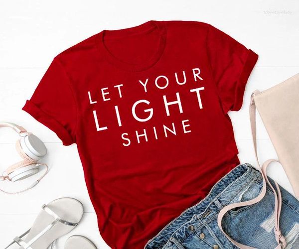 Camisetas de las mujeres deja que tu luz brille camiseta cristiana tee escritura eslogan top