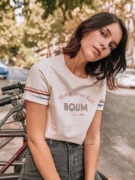 T-shirts voor dames Briefborduurwerk T-shirt Elegante dameskleding O-hals Katoenen T-shirt met korte mouwen Hauts Zomer Femme Vintage Casual