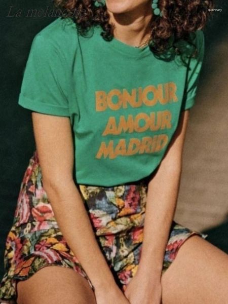 T-shirts de femme t-shirts T-shirt imprimé femme été 2024 Green Coton Round cou à manches courtes Tee Femme Vintage Casual Tshirt Top Lady
