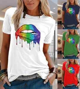 T-shirts pour femmes LGBT Rainbow Lip Print Shirt for Women Kawaii T-shirts graphiques t-shirts T-shirt Unisexe Hip Hop Tops Harajuku Tshirt