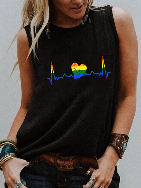 T-shirts pour femmes LGBT chemise sans manches arc-en-ciel battement de coeur imprimé graphique femmes drôle été haut décontracté cadeau pour elle