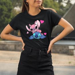 Camisetas de mujer Lilo amp; Camisetas de punto para mujer Kawaii Harajuku moda para actividades al aire libre Dropship Diseny cuello redondo mujeres negro blanco