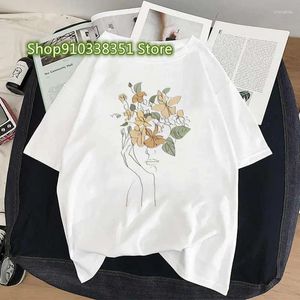 T-shirts Femmes Ligne Femmes Visage Imprimer Fleurs surdimensionnées Art abstrait Lâche T-shirt à manches courtes Casual Esthétique Top Vêtements féminins