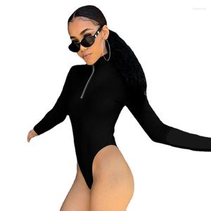 T-shirts pour femmes à manches longues col haut Body moulant solide Sexy Body Suit