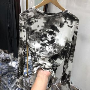 Camisetas de mujer Camisetas de manga larga Tops de mujer Sexy Tie Dye tejido interior otoño moda ropa de calle Casual personalidad ropa estética