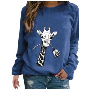 Dames T -shirts Lange mouw Onderhermt voor vrouwen 2023 Dames Casual Fashion Dier Gedrukt Round Neck Large Size Sweater Fancy