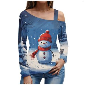 Dames T-shirts Lange mouwen T-shirt Informeel Feestdagen Kerstman Top 2024 Mode Sportkleding Harajuku Kerstmis Off-shoulder Kleding