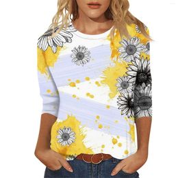 Dames T-shirts Losse Casual Bloemenprint Ronde Hals Driekwart Mouwen Ropa Mujer Juvenil Para Mujeres Y2k Kleding 2024