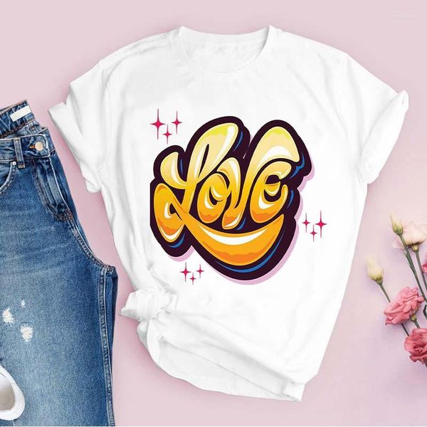 Camisetas para mujer, camiseta divertida con gráficos de amor para mujer, camiseta Harajuku bonita a la moda de verano, camiseta Kawaii para niñas, ropa de dibujos animados, camisetas para mujer, Tops 2023