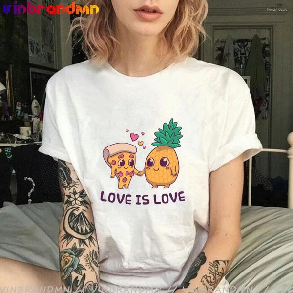 T-shirts pour femmes Love Is Pizza And Pineapple Graphic Shirt Femmes Kawaii Dames Manches courtes Harajuku Tee Tops Femme