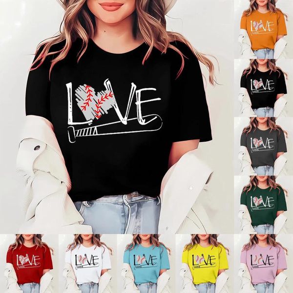 Camisetas de mujer con estampado de letras de amor, cuello redondo, manga corta, camiseta superior, camisetas gráficas para mujer