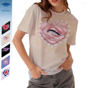 Les t-shirts pour femmes aiment le cou rond T-shirt surdimensionné Amekaji Vintage Top Fashion Woman Vêtements 3D Tee graphique imprimé Kawaii Streetwear drôle