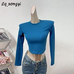 T-shirts pour femmes lq_songyi manches longues crop top slim coton femmes élégant sexy 2024 printemps automne