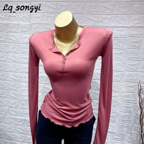 T-shirts pour femmes lq_songyi See-Through Sexy base mince chemise Femmes hautes hautes tops serrés 202 boutons de printemps
