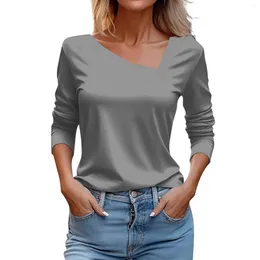 T-shirts pour femmes Lrregular Col Chemise Casual Mode Couleur Unie Manches Longues Confortables Pull Tops Printemps Automne Slim Fit Tees