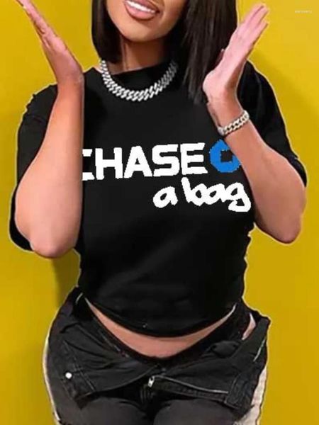 T-shirts pour femmes LW Chase Bag Lettre Imprimer Couple T-shirt Col rond Haut à manches courtes pour femmes Casual Mode Grandes tailles Tees