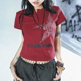 Dames T-shirts Mall Goth Grunge Harajuku Crop Top Japanse stijl Sterpatroon T-shirt Kawaii Korte mouw Tees Y2k Esthetische vrouwen