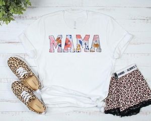 T-shirts pour femmes Mama brodé Applique florale simple pull cadeau pour maman personnalisé à manches courtes Top Tees O cou coton Goth Y2k