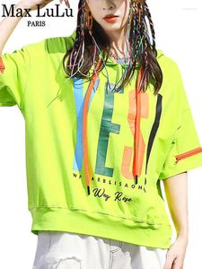 Dames T-shirts Max LuLu 2024 Koreaanse Dames Mode Gedrukt Zomer T-shirt Met Capuchon Punk Fitness Kleding Dames Luxe Losse Casual Rits Tops
