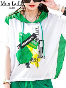 Dames T-shirts Max LuLu 2024 Streetwear Zomer Koreaanse Damesmode Los bedrukt Mesh T-shirt met capuchon Dames Luxe Vintage Rits Punk Tops
