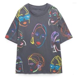 Camisetas de mujer Maxdutti 2023 verano High Street Casual algodón cuello redondo camiseta mujer moda chica estampado Graffiti Top