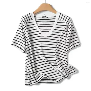Dames t shirts maxdutti zomer patchwork puur katoen Noordse minimalistische gestreepte T-shirt vrouwen mode los van schoudercasual tops