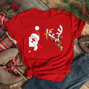 T-shirts Femmes Maycaur drôle Père Noël avec cerf femmes chemise mode joyeuses vacances de Noël impression graphique t-shirt dessin animé femme t-shirt