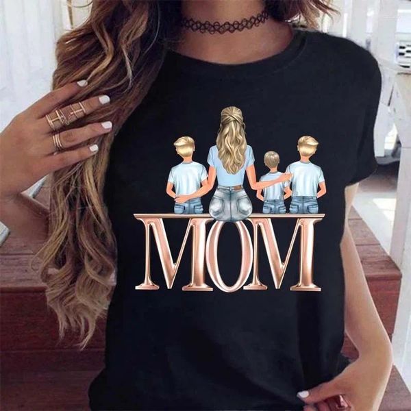 T-shirts de femmes Maycaur Femmes chemise Cartoon maman avec fils imprimer la mode femme décontractée tee dames t-shirt féminin à manches courtes