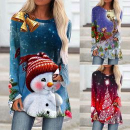 T-shirts pour femmes Med Womens Daily Christmas Tree Print Crew Neck Shirt O Tops Long Sleeve Round Women Lace Blouses